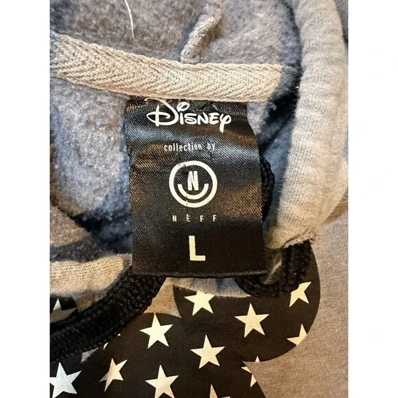 Disney Neff Mickey Mouse hoodie Sweatshirt Womens L  Gray Pockets Stars stripes - Picture 8 of 10
